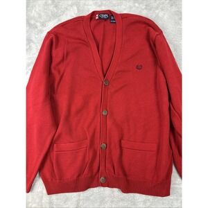 Chaps Men's XL Cardigan Sweater V-Neck‎ Button Red MSRP $80 Grandpa Pockets